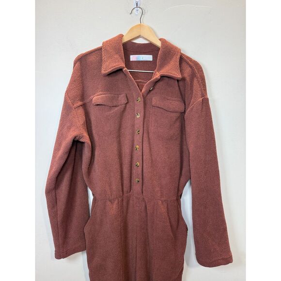 Free People Women's Size Medium Brown Knitted One Piece Jumpsuit Button Front - Picture 3 of 4